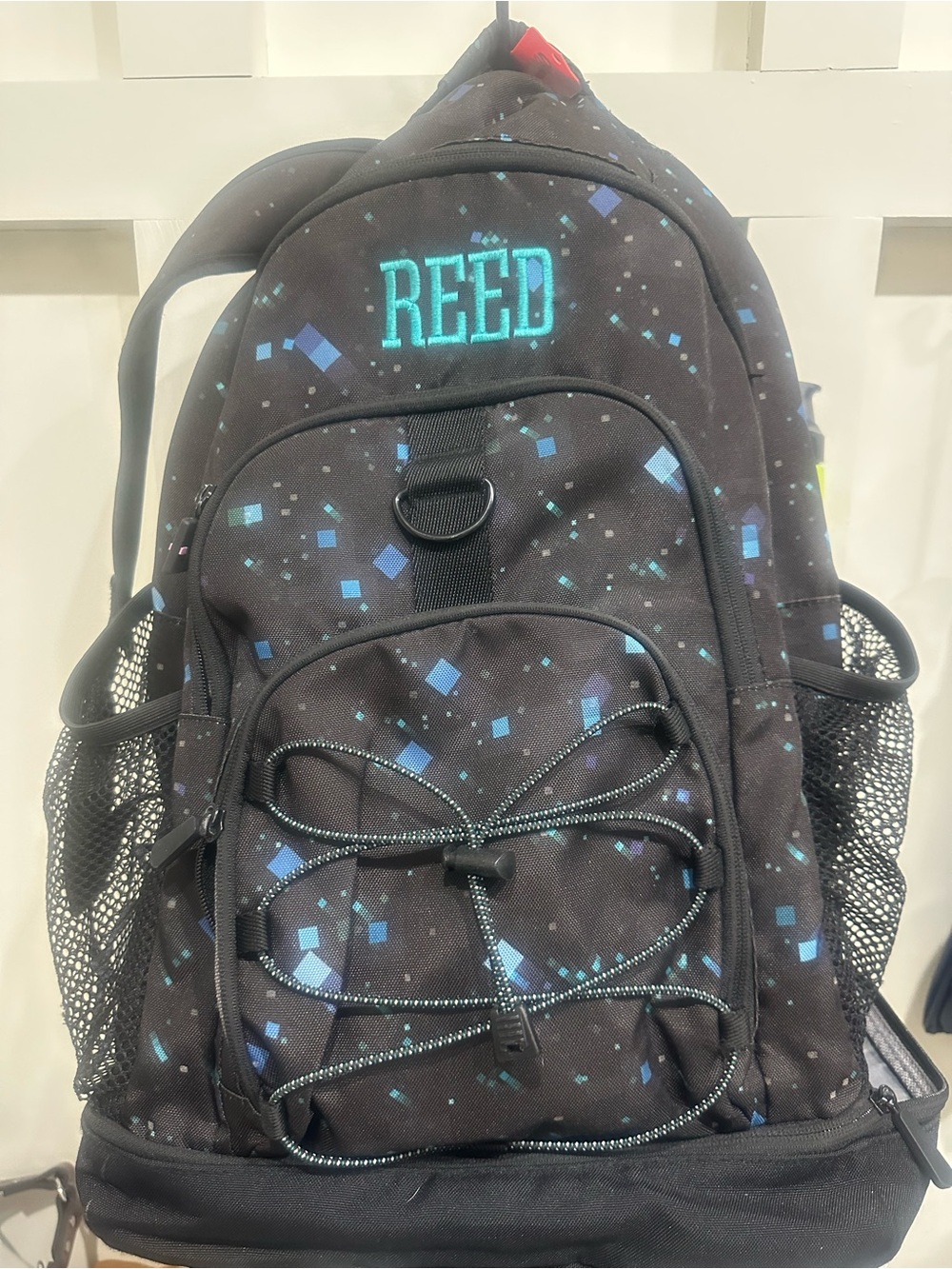 Pottery Barn Black Backpack with Teal 'REED' Embroidery
